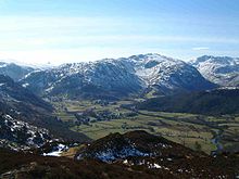 Fells formed of the volcanics around Borrowdale Borrowdale and Glaramara from Grange Fell.jpg