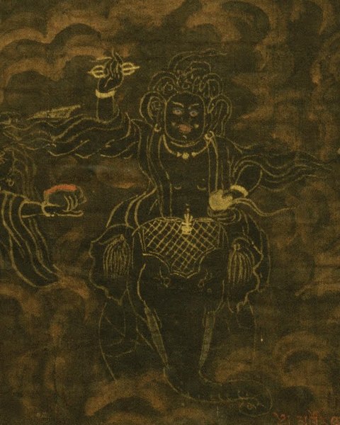 File:Bottom center art detail with elephant and vajra or dorje in hand, from- Black Cloak Mahakala or Bernag Chen - Google Art Project (cropped) (cropped).jpg