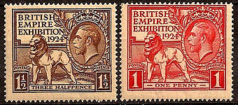 First UK commemorative stamps
Issue of 1924 British Empire pair 1924 issue-1p.jpg