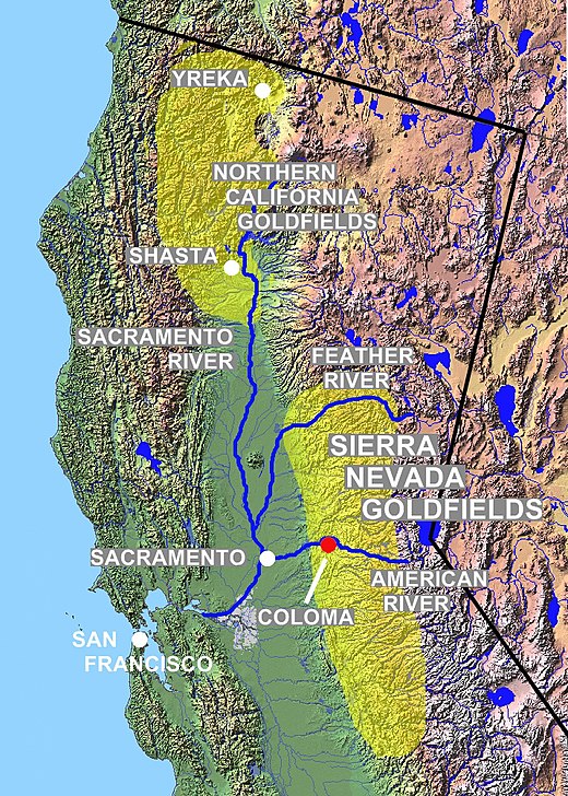 Kaart van de goudvelden in Californië