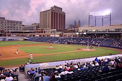 Canal park evening akron ohio 2005.jpg