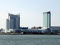 Windsor, Ontario is the southernmost city in Canada. Casino Windsor hotel expansion april 2008.jpg