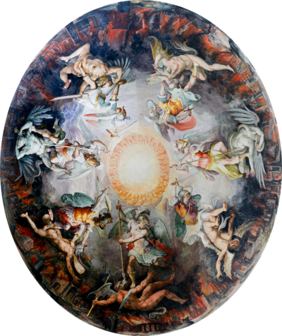 Ceiling Painted Dome Cupola Angels Fighting Demons in Vatican Museums.png