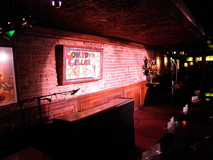 The stage of the Comedy Cellar, which is often shown on the series. Comedy Cellar stage, New York NY.jpg