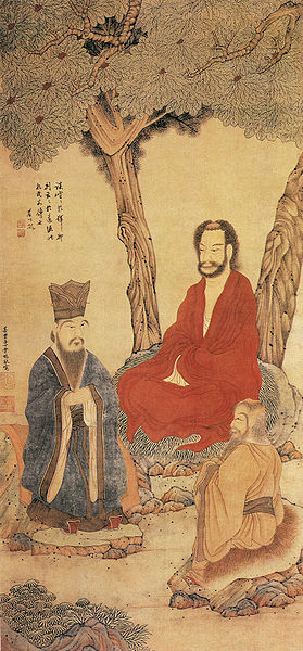 File:Confucius Lao-tzu and Buddhist Arhat by Ding Yunpeng.jpg