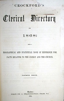 Crockford's Clerical Directory 1868, published by Horace Cox, London Crockford1868-titlepage.jpg