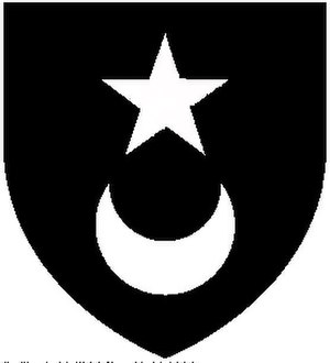 Arms of Denzell: Sable, a mullet in chief and a crescent in base argent