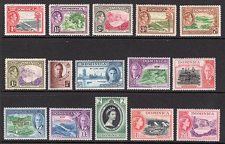 Dominica stamps with portraits of King George VI and Queen Elizabeth II