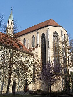 West portal at Albertus Magnus Platz and view of the east choir, street on the Mount of Olives