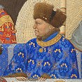 Johann von Berry, aus dem Stunden­buch des Herzogs von Berry, 1412–1416 – besonders Ultra­marin lässt sich druck­technisch auch mit Schmuck­farbe kaum re­pro­duzieren(1)
