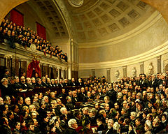 The 1877 Electoral Commission, charged with resolving the disputed U.S. presidential election of 1876 Electoral Commission (United States).jpg