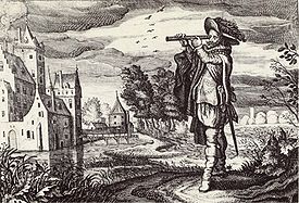 Early depiction of a "Dutch telescope" from 1624. Emblemata 1624.jpg