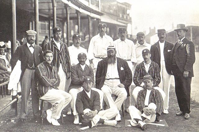 England team v. Australia, Trent Bridge 1899. Back row: Dick Barlow (umpire), Tom Hayward, George Hirst, Billy Gunn, J T Hearne (12th man), Bill Store