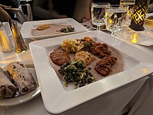 Yetsom beyaynetu at Das Ethiopian Cuisine, one of D.C.'s many Ethiopian restaurants. Ethiopian vegetarian sampler.jpg