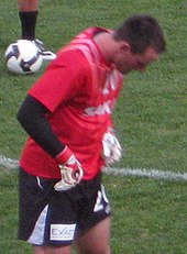 Eugene Galekovic has the most appearances as a goalkeeper for Adelaide United with 285 games played. Eugene warming up.jpg