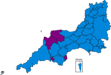 2009 results European Parliament election results, 2009 (South West England by council areas).svg