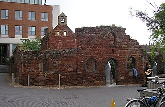 The ruins of St Catharine's Almshouses, preserved as a memorial to the Exeter Blitz. Exeter ruins, 5 July 2012.jpg