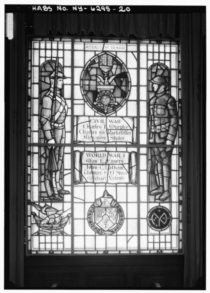 File:FIRST FLOOR, MAIN HALLWAY, DETAIL OF STAINED GLASS WINDOW, NORTH END - Seventh Regiment Armory, 643 Park Avenue, New York, New York County, NY HABS NY,31-NEYO,121-20.tif