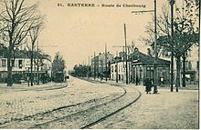 La RN 13 dans les premières années du XXe siècle. Les rails sont ceux du tramway Paris - Saint-Germain (PSG) qui circula de 1890 à 1935.