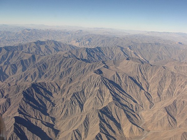 Aerial view of Hindu Kush mountains in northern Afghanistan