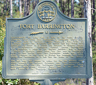 Historical marker 10 miles away, on Georgia Highway 57, at the McIntosh/Long County line Fort Barrington historical marker, McIntosh-Long County, GA, US.jpg