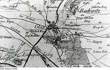 Glaubitz auf einer Karte aus dem 19. Jahrhundert