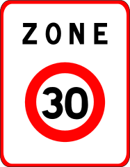 Zone 30 entry in France with 30 km/h speed limit.