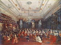 的《節日音樂會（意大利語：Concerto di dame al Casino dei Filarmonici）》，67.7 × 90.5cm，約作於1782年，1909年始藏[67]