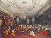 的《節日音樂會（義大利語：Concerto di dame al Casino dei Filarmonici）》，67.7 × 90.5cm，約作於1782年，1909年始藏[67]