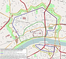 The Wallanlagen green belt and the course of the former city walls Frankfurt Am Main-Stadtbefestigung-Projektion Gegenwart.jpg