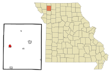 Gentry County Missouri Beépített és be nem épített területek Stanberry Highlighted.svg