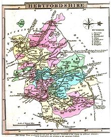 Map of Hertfordshire (with north to the right) in Gray's Book of Roads, George Carrington Gray (1824) Gray1824.herts.jpg