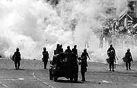 Riot police use teargas and water cannon to break up the HINDRAF supporters during an illegal gathering on 25 November 2007. HINDRAF.jpg