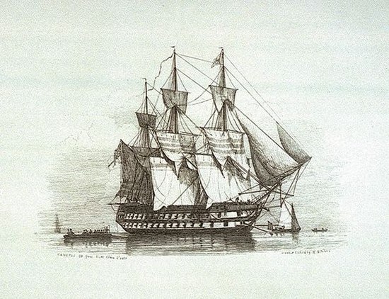 The third-rate HMS Canopus, which Austen commanded during the pursuit of the French Fleet to the West Indies and back