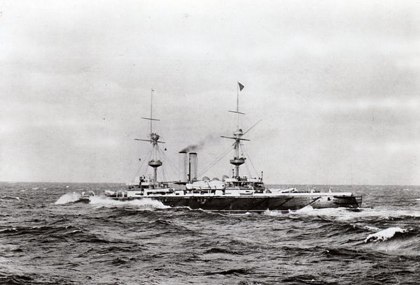 The high-freeboard Royal Sovereign underway in a moderate sea