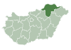 Map of Hungary highlighting Borsod-Abaúj-Zemplén County