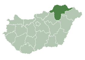 Karta Mađarske sa pozicijom Županije Borsod-Abaúj-Zemplén