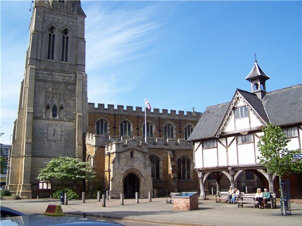 St Dionysius Church with the Old Grammar School (right)