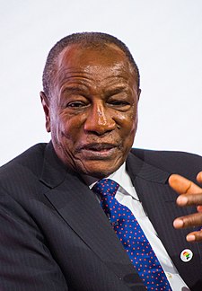 His Excellency President Alpha Condé of Guinea, speaking at the UK-Africa Investment Summit in London, 20 January 2020 20200120120724ZJW 4283 (49418933596) (cropped).jpg