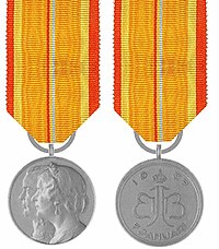 Voor- en keerzijde van de Huwelijksmedaille uit 1937