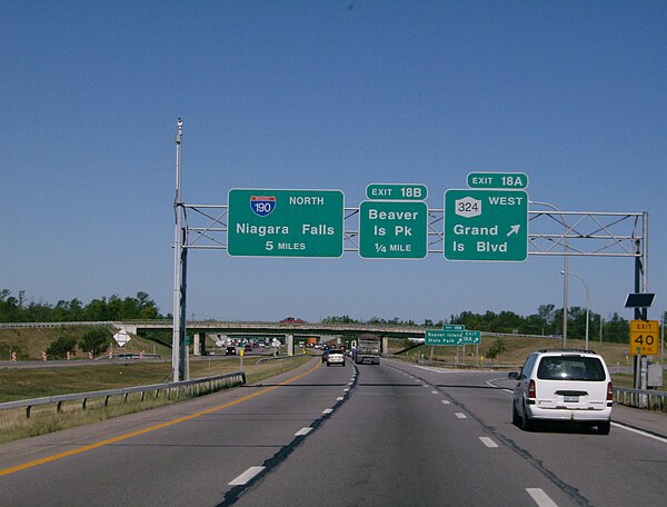Helvetica signage for exit 18A on I-190