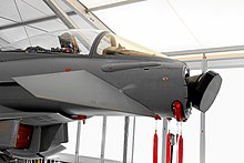 The Eurofighter Typhoon combat aircraft with its nose fairing removed, revealing its Euroradar CAPTOR AESA radar antenna ILA Berlin 2012 PD 193-2.JPG