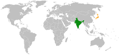 IndiaとJapanの位置を示した地図