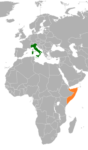 Mapa indicando localização da Itália e da Somália.