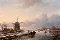 Spohler, Jan Jacob 1811 Nedenhorst den Berg - 1866 Amsterdam Winterliche Flußlandschaft. Signiert. Öl auf Leinwand, 45 x 67,5 cm