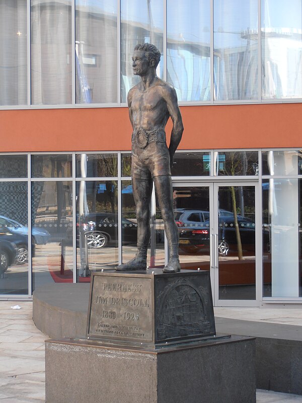 A statue of Jim Driscoll, first ever winner of the Lonsdale Belt, in Cardiff