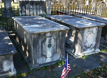 Crypts of Chief Justice John Marshall (left) and his wife, Mary Willis Ambler Marshall, in Shockoe Hill Cemetery, Richmond, VA.