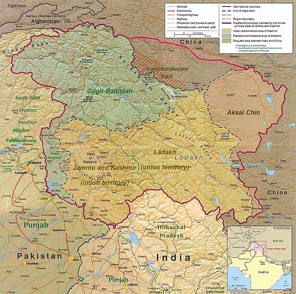 India claims the entire erstwhile British Indian princely state of Jammu and Kashmir based on an instrument of accession signed in 1947. Pakistan claims most of the region based on its Muslim-majority population, whereas China claims the largely uninhabited regions of Aksai Chin and the Shaksgam Valley.