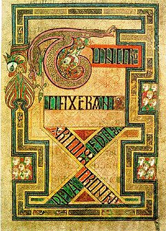 A highly stylized ouroboros from The Book of Kells, an illuminated Gospel Book (c. 800 AD)