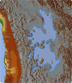 Shorelines of en:Lake Tauca, assuming present-day topography" and "Surface covered by en:Lake Tauca, assuming present-day topography.